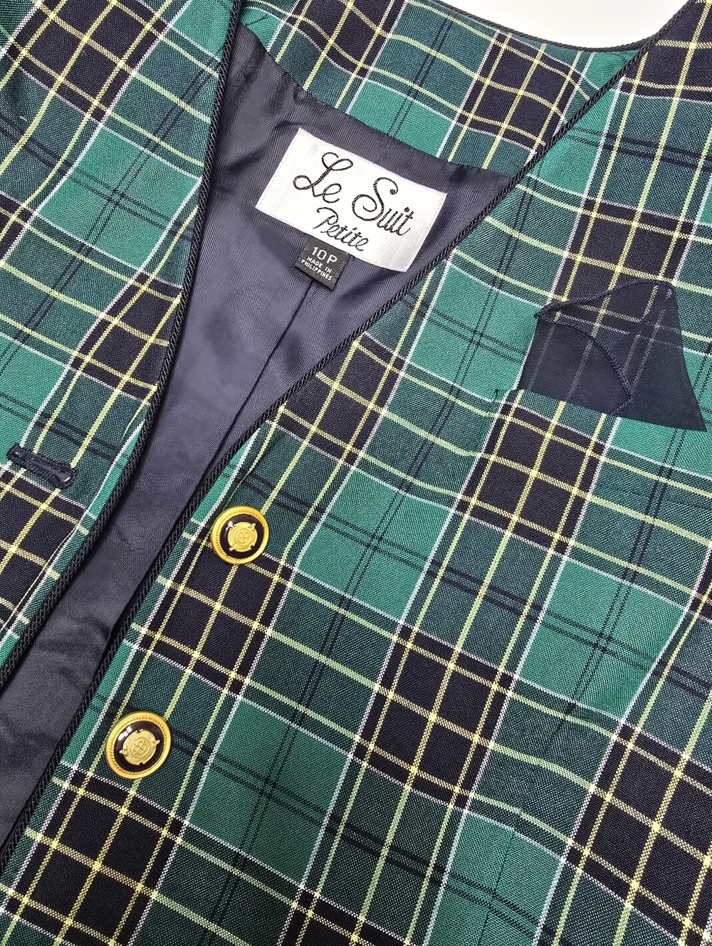Le Suit Teal and Black Vintage Plaid Blazer And Skirt - Picture 6 of 7